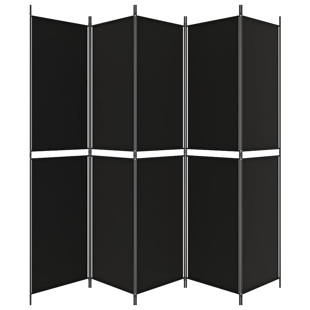 vidaXL Parawan 5-panelowy, czarny, 250x220 cm, tkanina