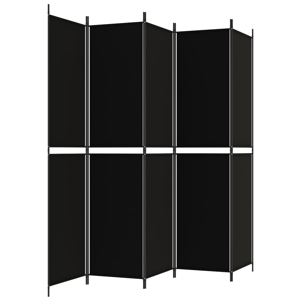 vidaXL Parawan 5-panelowy, czarny, 250x220 cm, tkanina