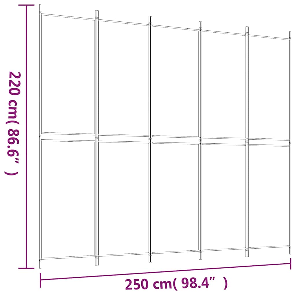 vidaXL Parawan 5-panelowy, czarny, 250x220 cm, tkanina