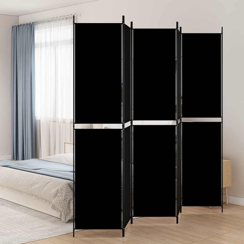vidaXL Parawan 5-panelowy, czarny, 250x220 cm, tkanina