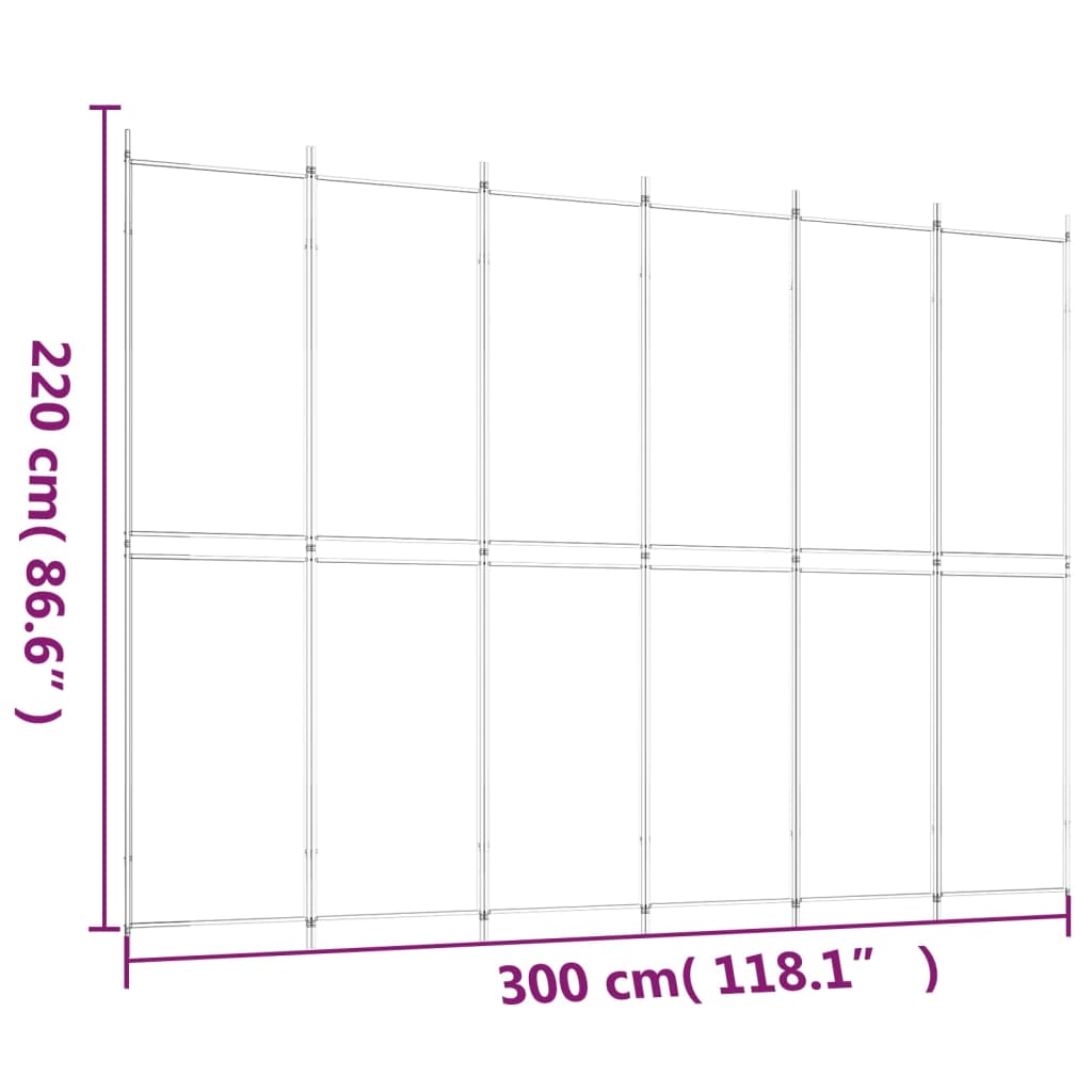 vidaXL Parawan 6-panelowy, biały, 300x220 cm, tkanina
