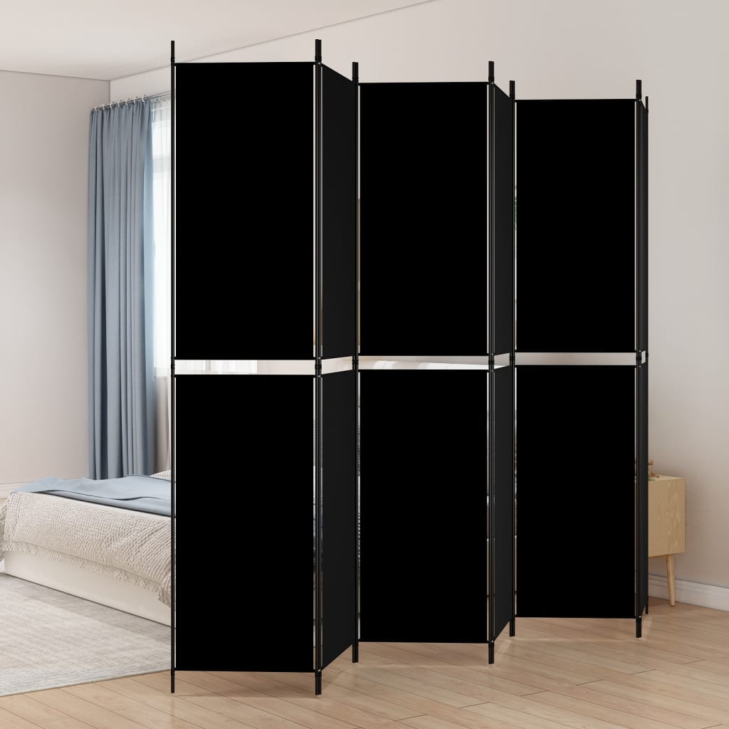vidaXL Parawan 6-panelowy, czarny, 300x220 cm, tkanina