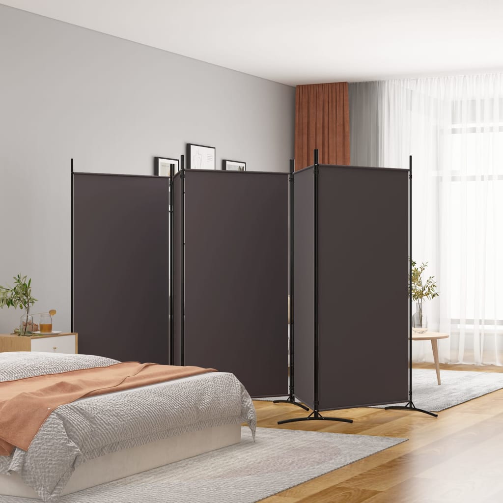 vidaXL Parawan 5-panelowy, brązowy, 433x180 cm, tkanina