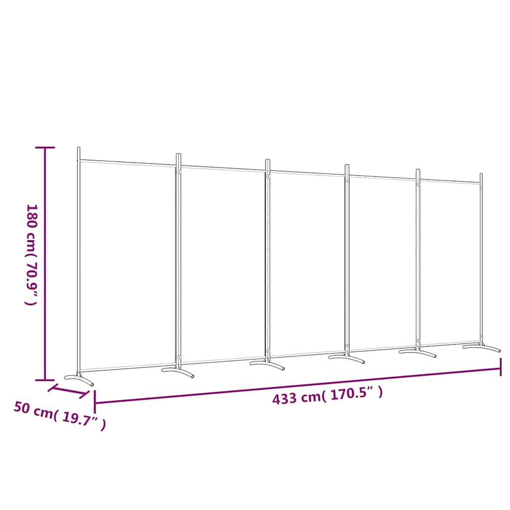 vidaXL Parawan 5-panelowy, antracytowy, 433x180 cm, tkanina