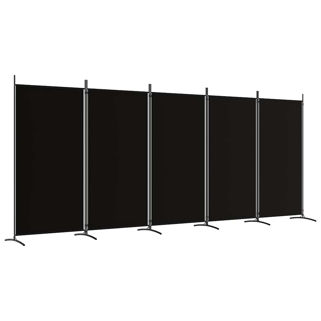 vidaXL Parawan 5-panelowy, czarny, 433x180 cm, tkanina