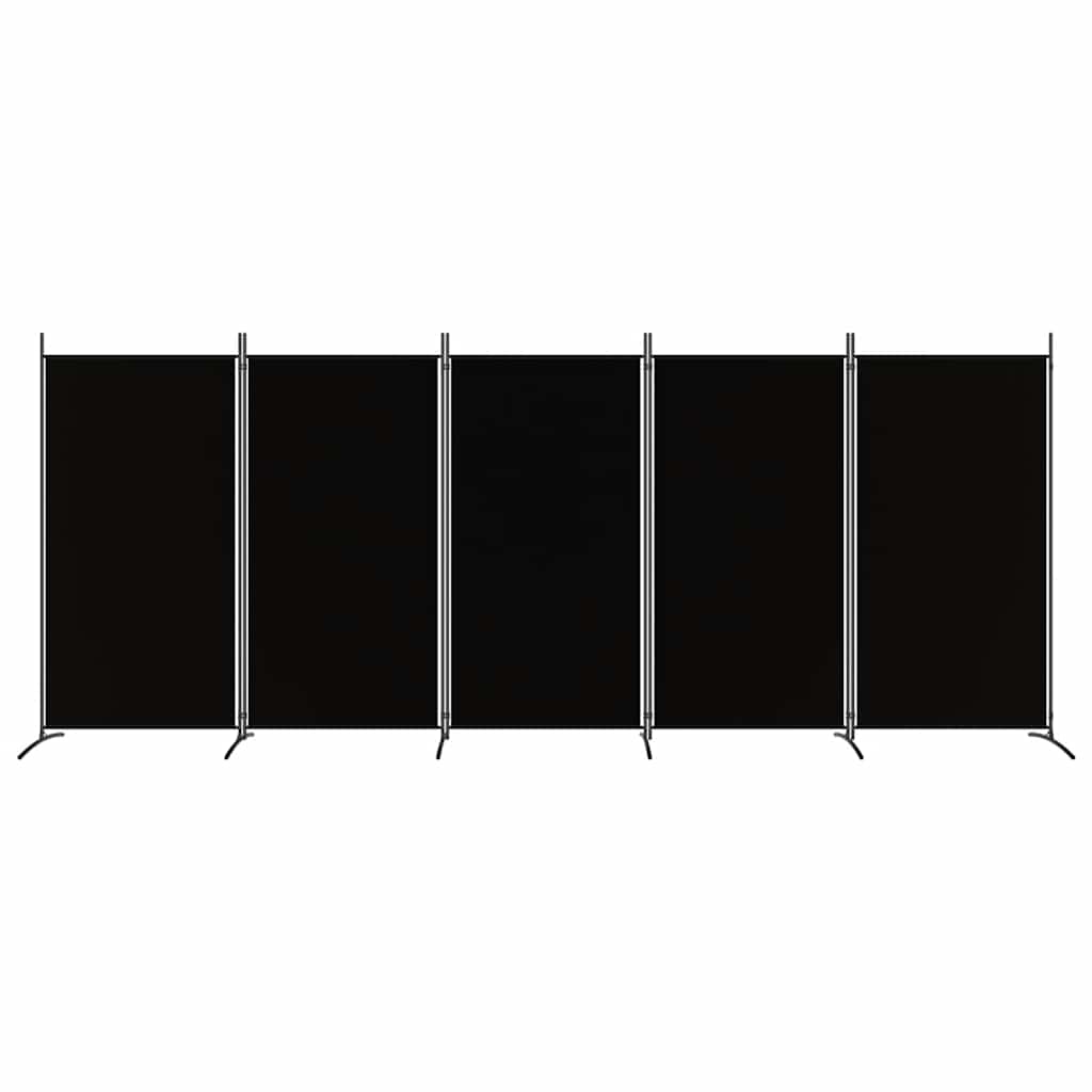 vidaXL Parawan 5-panelowy, czarny, 433x180 cm, tkanina