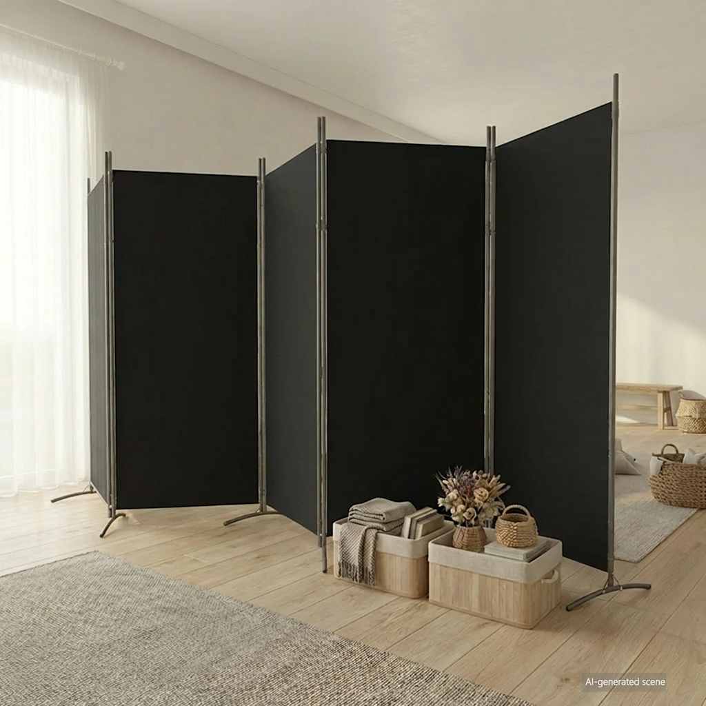 vidaXL Parawan 5-panelowy, czarny, 433x180 cm, tkanina
