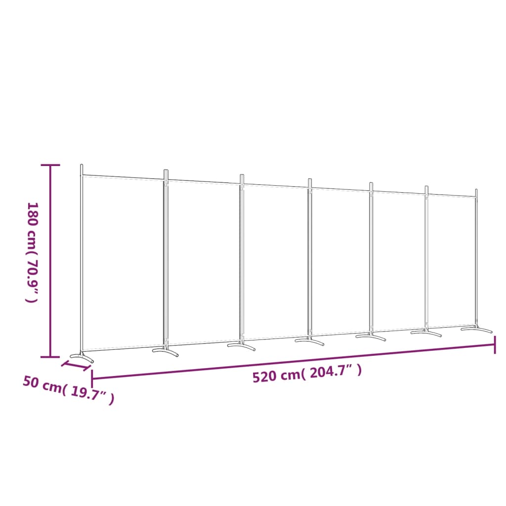 vidaXL Parawan 6-panelowy, brązowy, 520x180 cm, tkanina