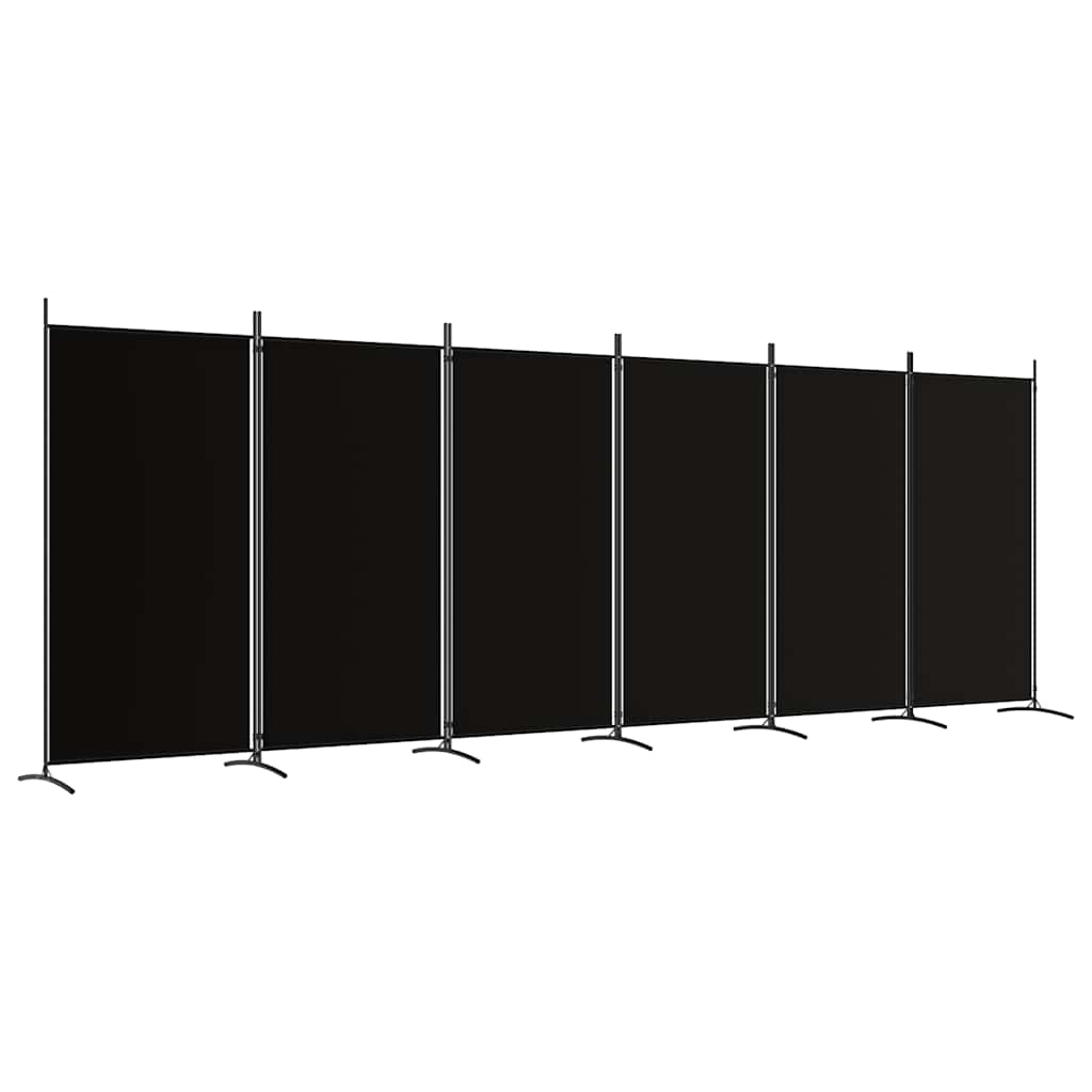 vidaXL Parawan 6-panelowy, czarny, 520x180 cm, tkanina
