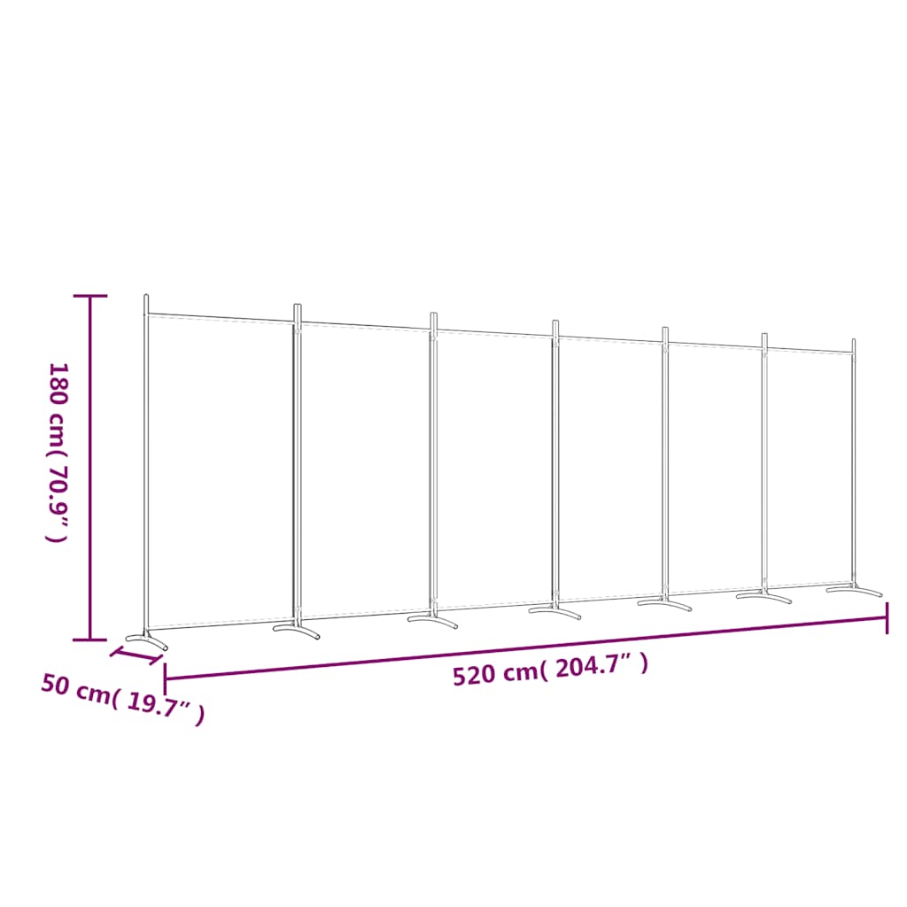 vidaXL Parawan 6-panelowy, czarny, 520x180 cm, tkanina