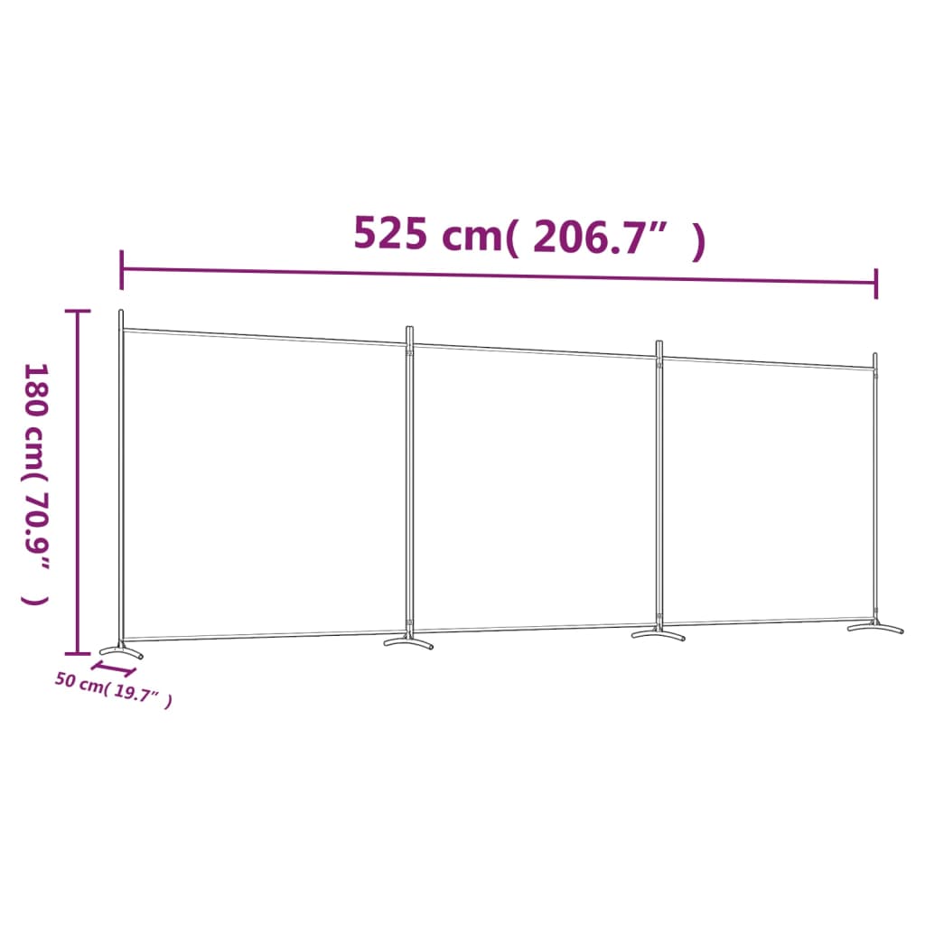 vidaXL Parawan 3-panelowy, brązowy, 525x180 cm, tkanina