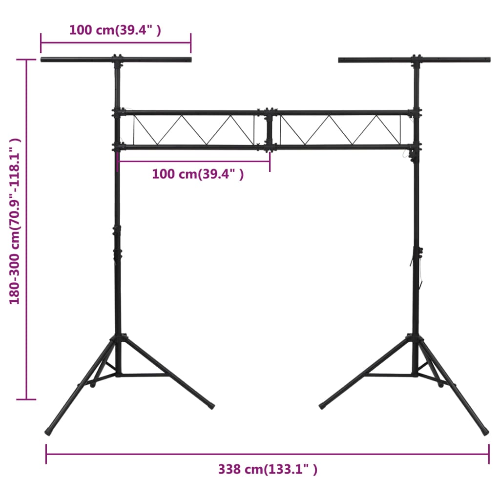 vidaXL Statyw oświetleniowy, czarny, 338x115x(180-300) cm, stalowy
