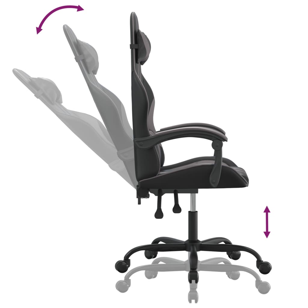 vidaXL Obrotowy fotel gamingowy, czarno-szary, sztuczna skóra