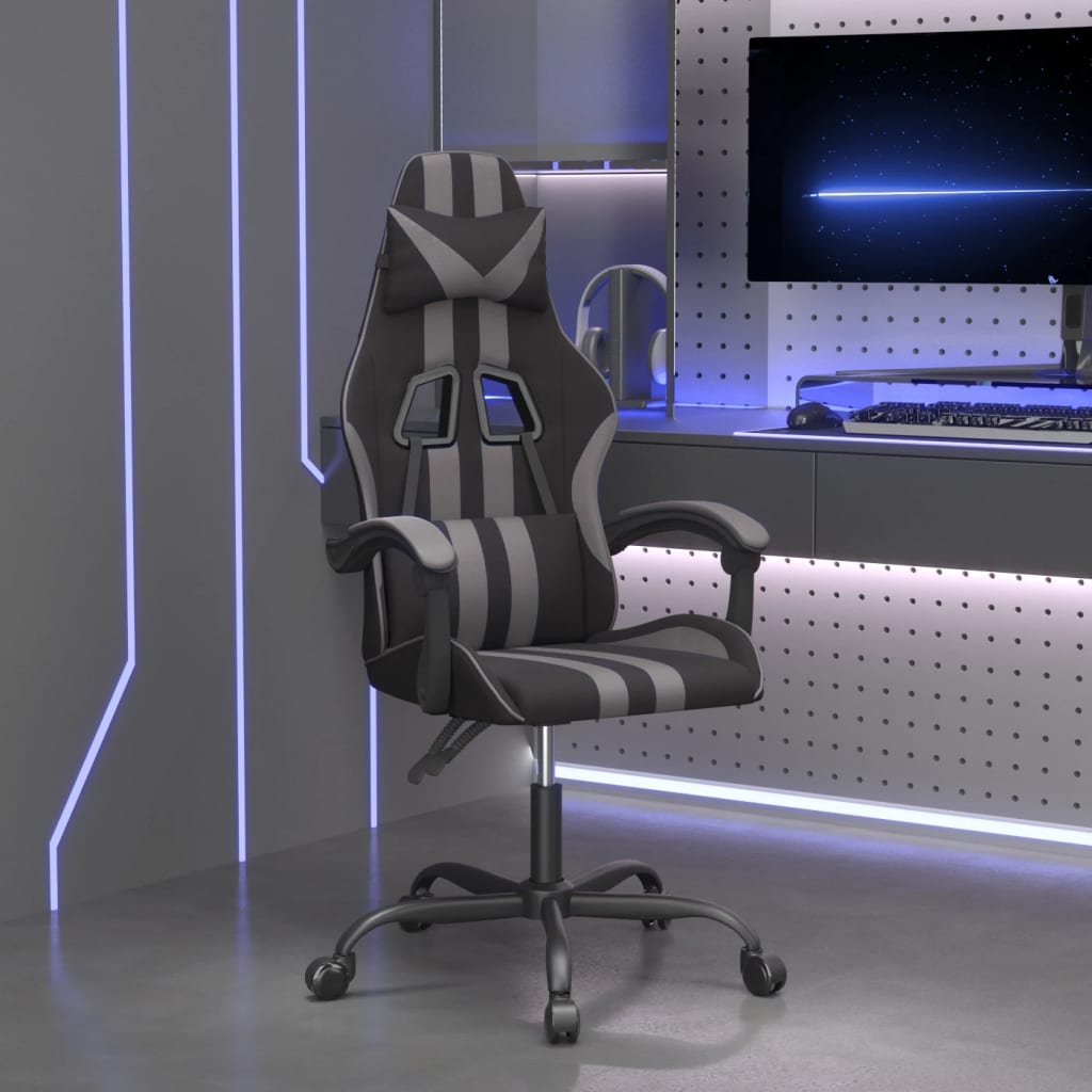 vidaXL Obrotowy fotel gamingowy, czarno-szary, sztuczna skóra