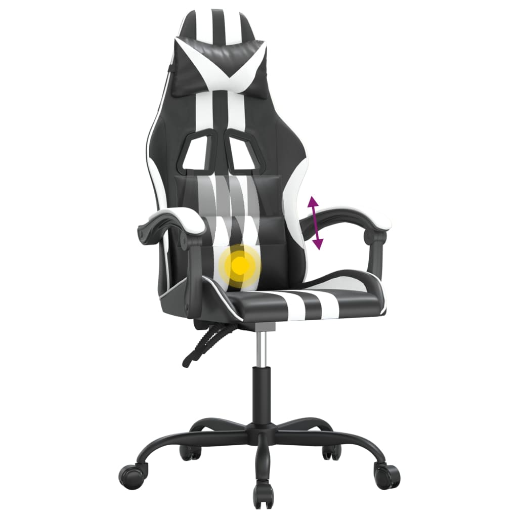 vidaXL Obrotowy fotel gamingowy, czarno-biały, sztuczna skóra