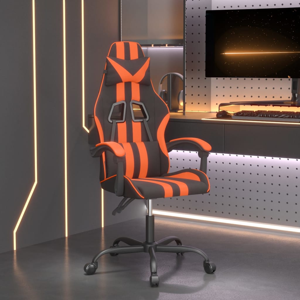 vidaXL Obrotowy fotel gamingowy, czarno-pomarańczowy, sztuczna skóra