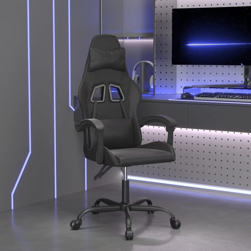 vidaXL Obrotowy fotel gamingowy, czarno, sztuczna skóra