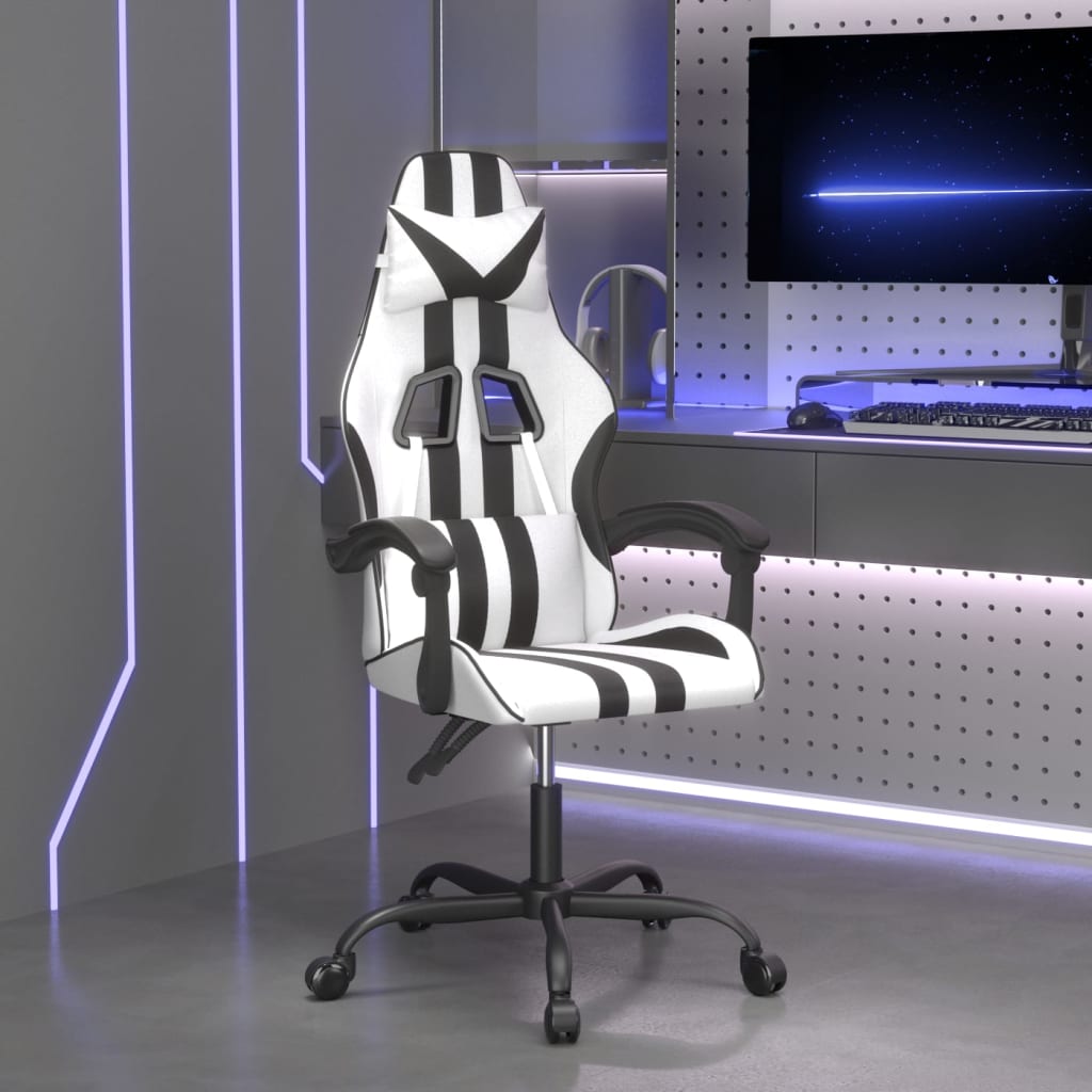 vidaXL Obrotowy fotel gamingowy, biało-czarny, sztuczna skóra