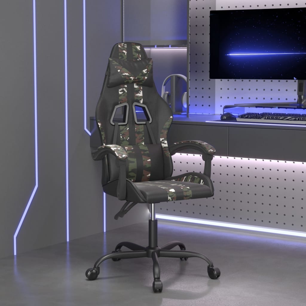 vidaXL Obrotowy fotel gamingowy, czarny i moro, sztuczna skóra