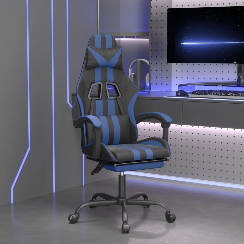 vidaXL Obrotowy fotel gamingowy z podnóżkiem, czarno-niebieski