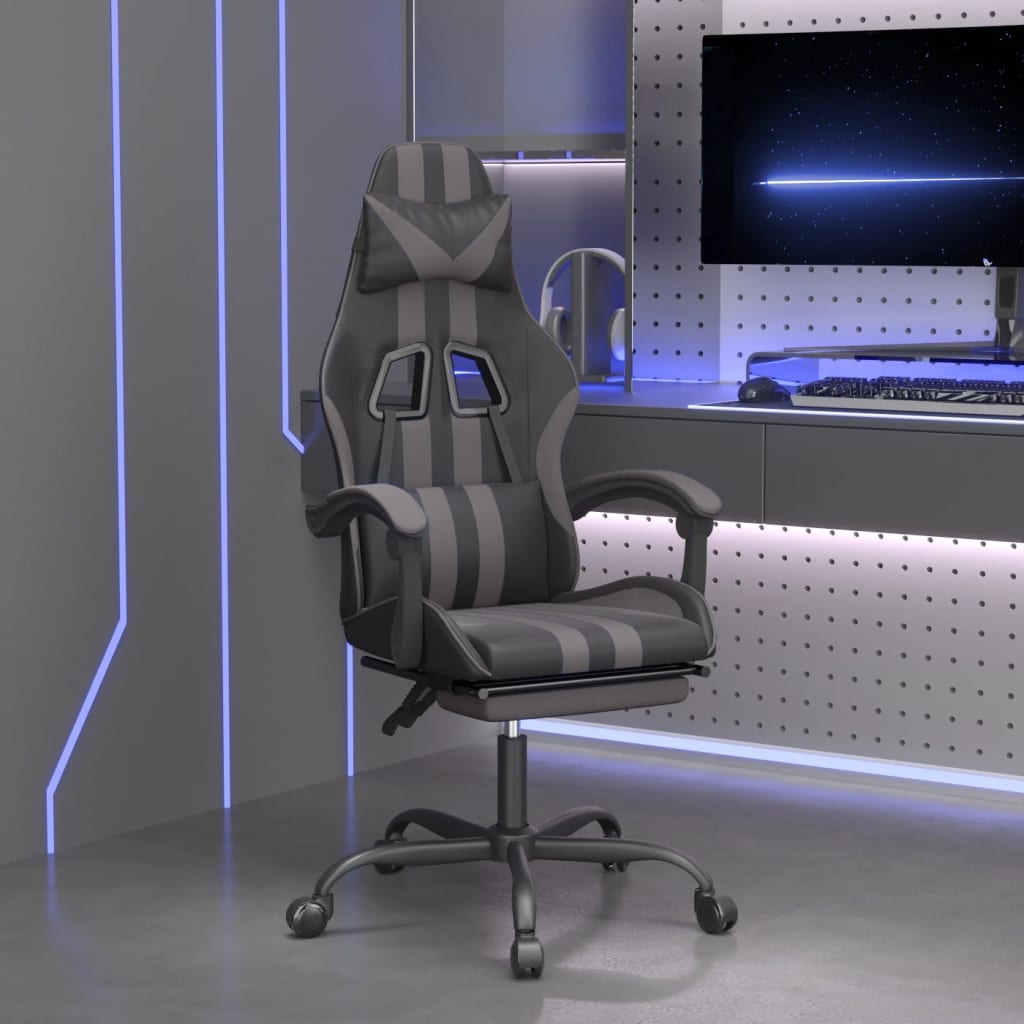 vidaXL Obrotowy fotel gamingowy z podnóżkiem, czarno-szary
