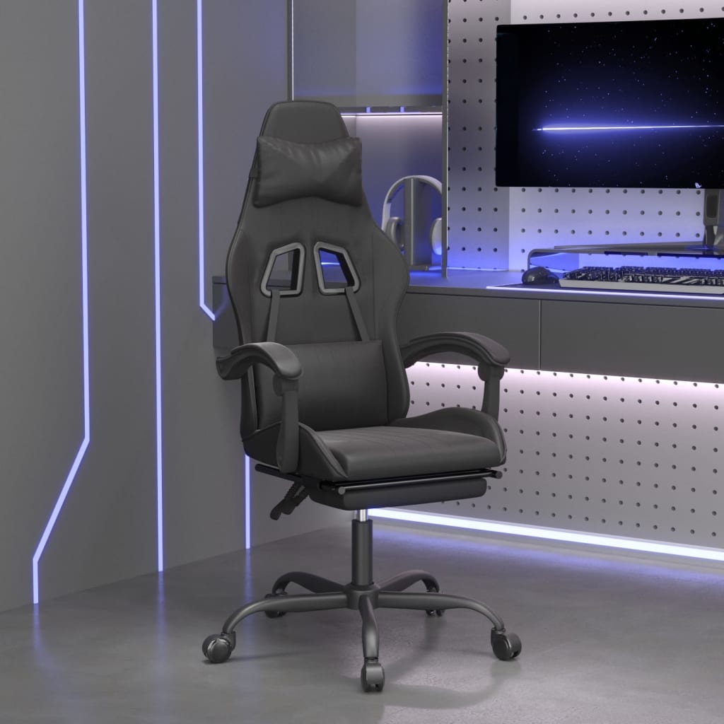 vidaXL Obrotowy fotel gamingowy z podnóżkiem, czarny, sztuczna skóra