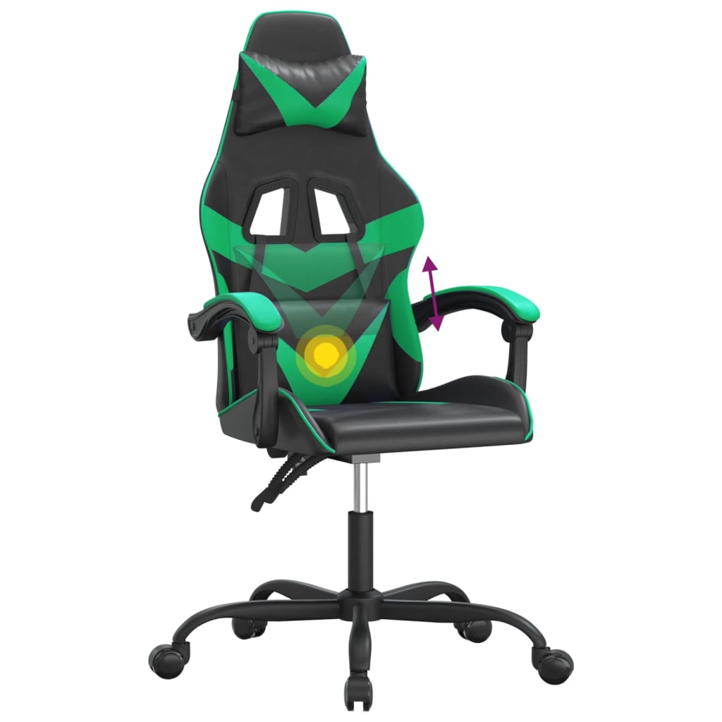 vidaXL Obrotowy fotel gamingowy, czarno-zielony, sztuczna skóra