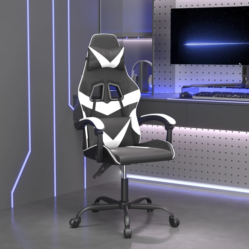 vidaXL Obrotowy fotel gamingowy, czarno-biały, sztuczna skóra
