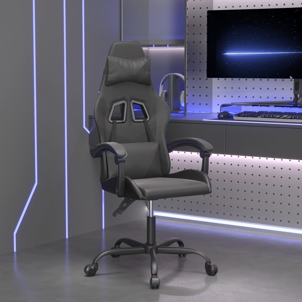 vidaXL Obrotowy fotel gamingowy, czarno, sztuczna skóra