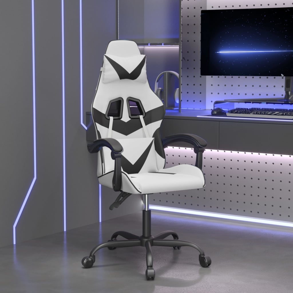 vidaXL Obrotowy fotel gamingowy, biało-czarny, sztuczna skóra