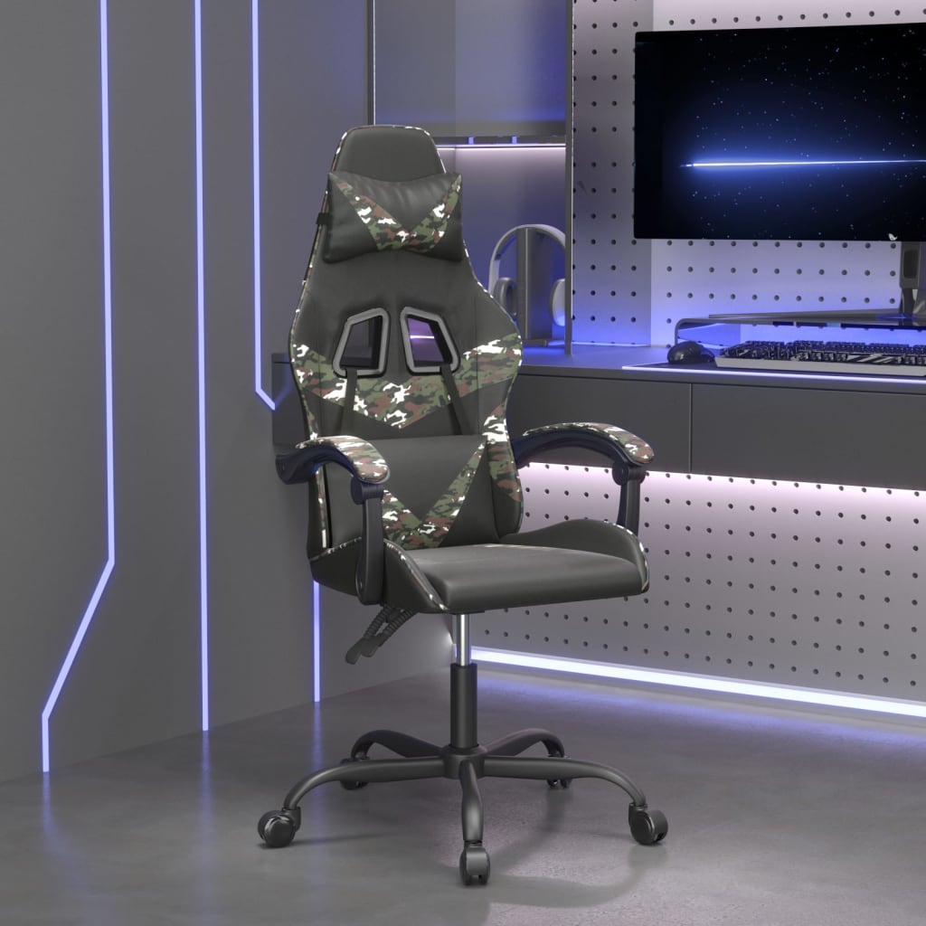 vidaXL Obrotowy fotel gamingowy, czarny i moro, sztuczna skóra
