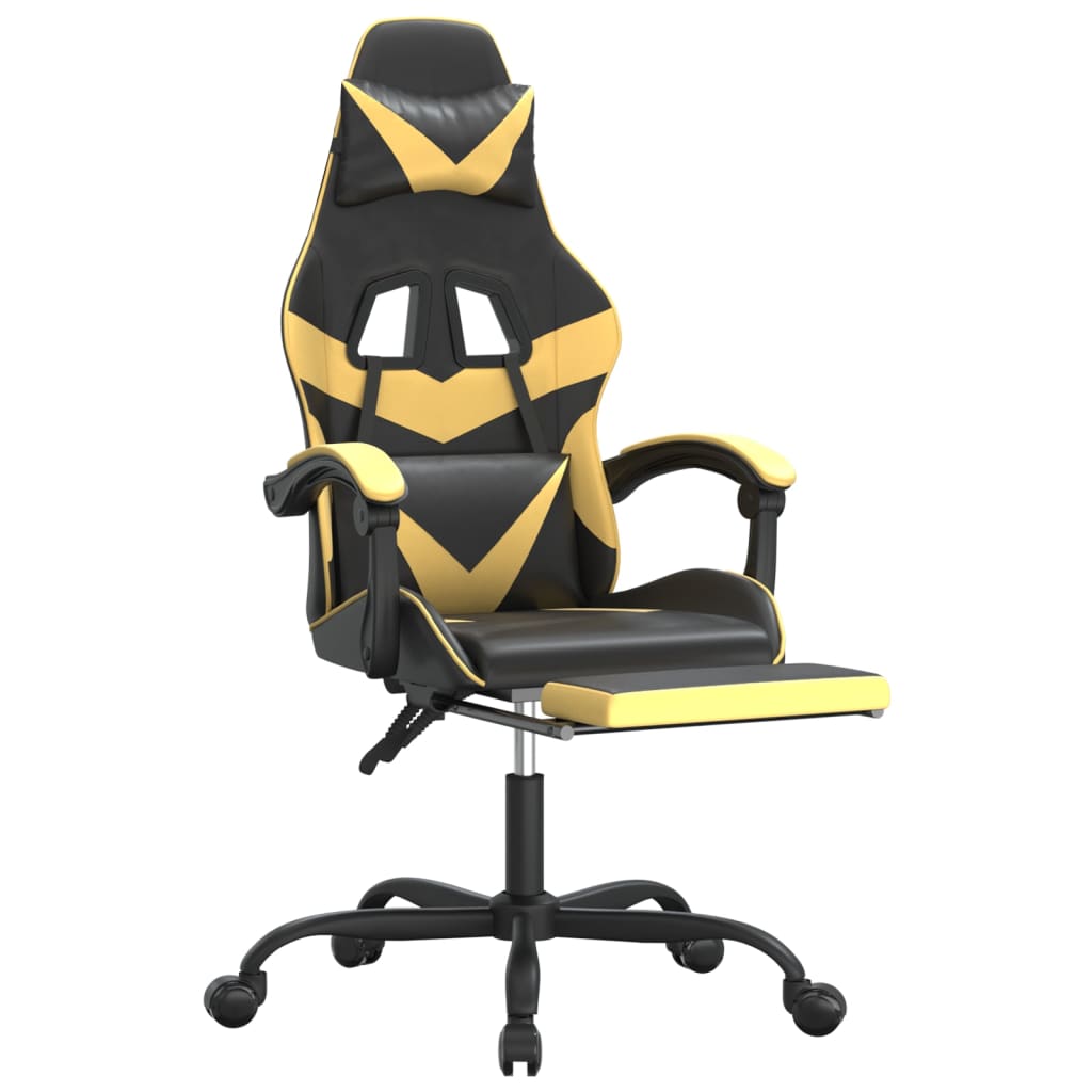 vidaXL Obrotowy fotel gamingowy z podnóżkiem, czarno-złoty