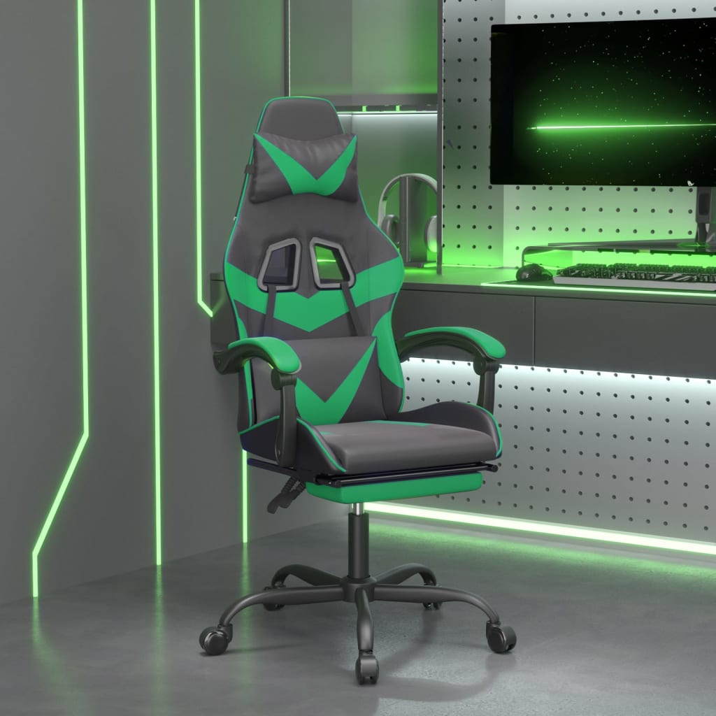 vidaXL Obrotowy fotel gamingowy z podnóżkiem, czarno-zielony