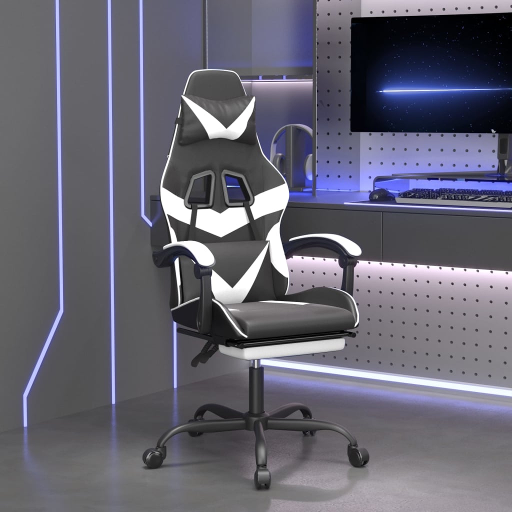 vidaXL Obrotowy fotel gamingowy z podnóżkiem, czarno-biały