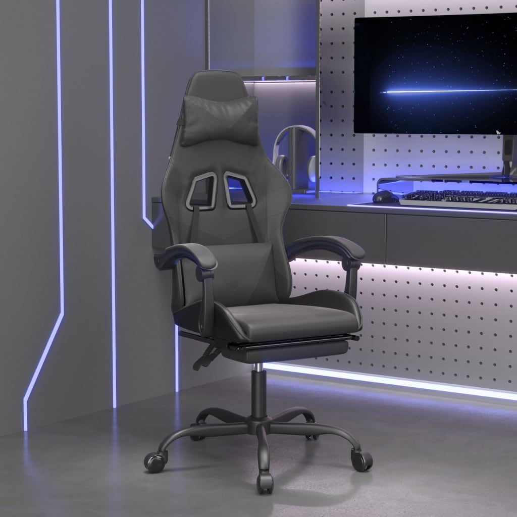 vidaXL Obrotowy fotel gamingowy z podnóżkiem, czarny, sztuczna skóra