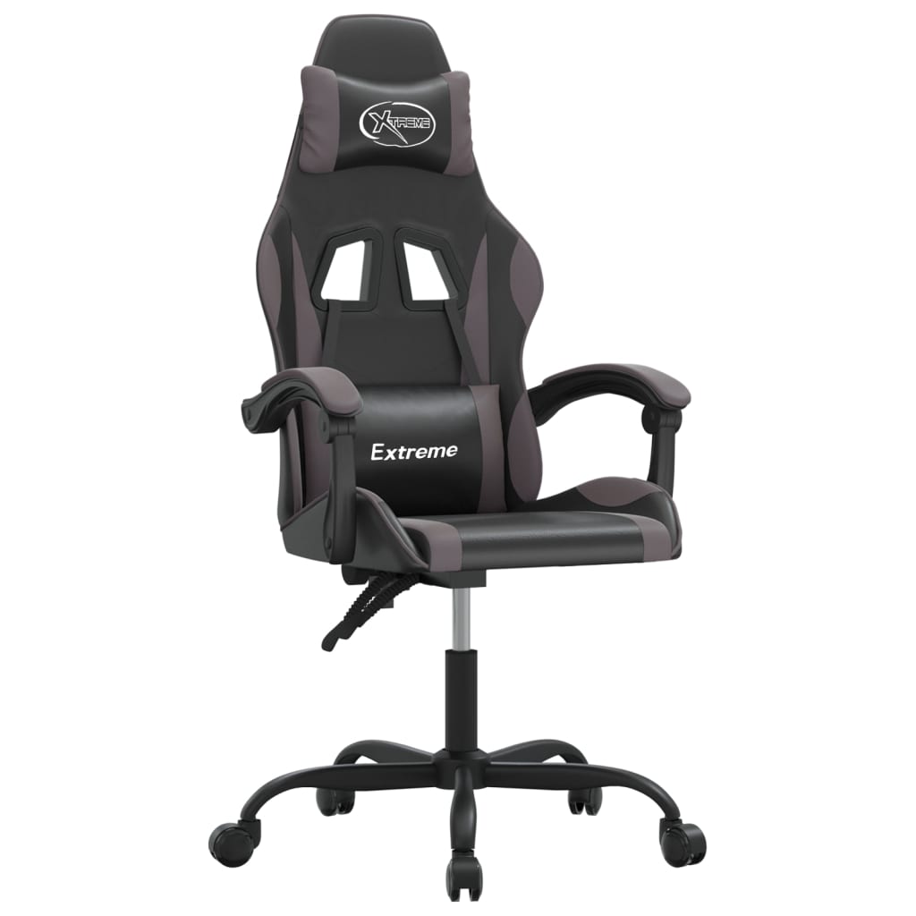 vidaXL Obrotowy fotel gamingowy, czarno-szary, sztuczna skóra