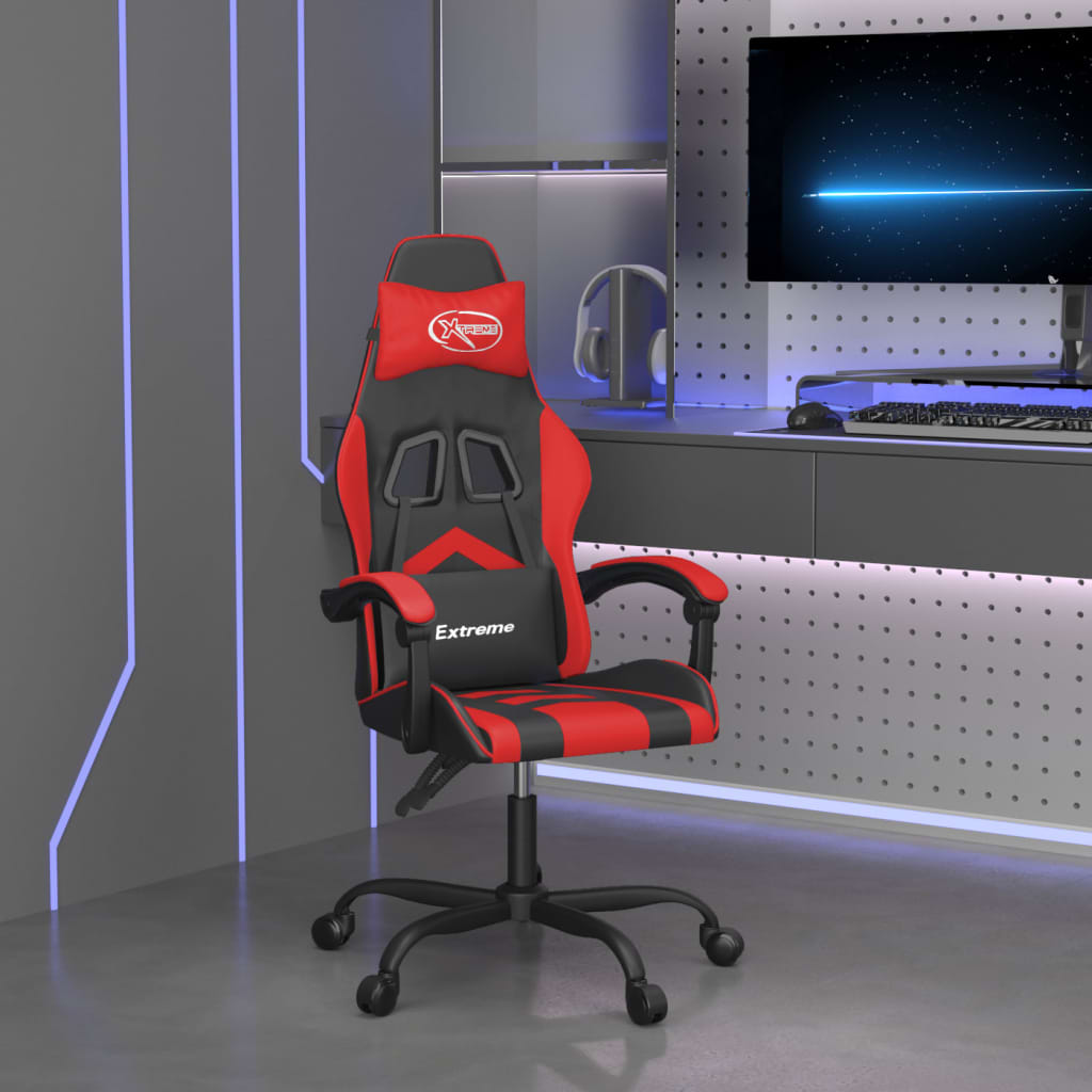 vidaXL Obrotowy fotel gamingowy, czarno-czerwony, sztuczna skóra