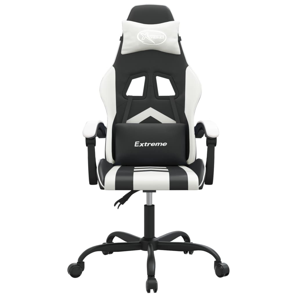 vidaXL Obrotowy fotel gamingowy, czarno-biały, sztuczna skóra