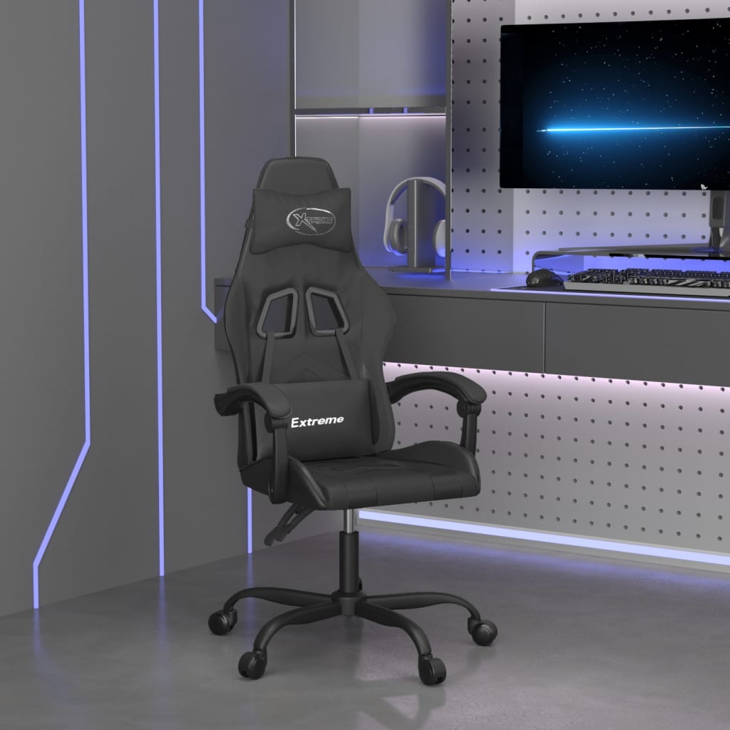 vidaXL Obrotowy fotel gamingowy, czarno, sztuczna skóra