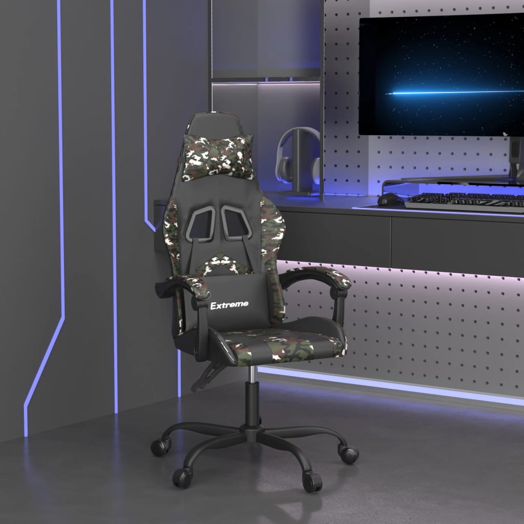 vidaXL Obrotowy fotel gamingowy, czarny i moro, sztuczna skóra
