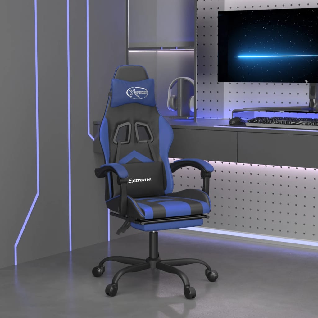 vidaXL Obrotowy fotel gamingowy z podnóżkiem, czarno-niebieski