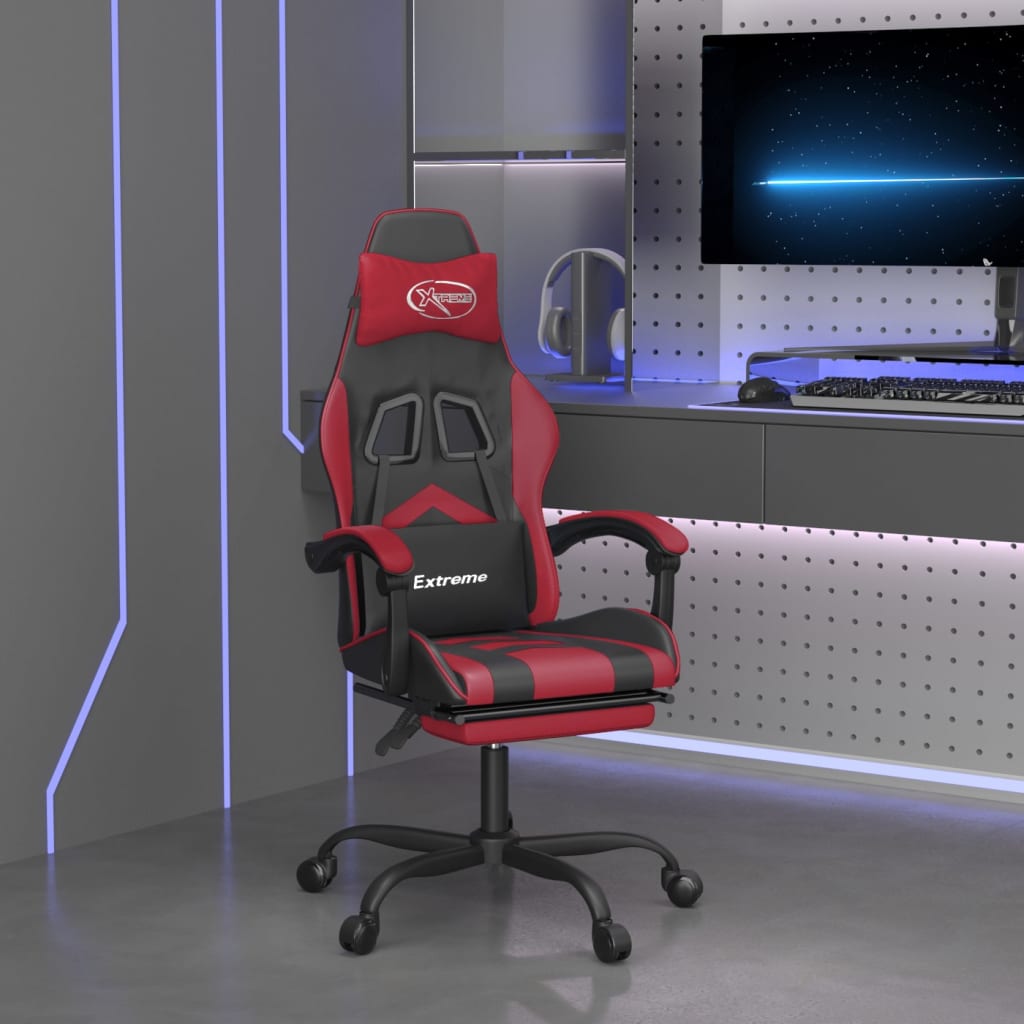 vidaXL Obrotowy fotel gamingowy z podnóżkiem, czarno-bordowy