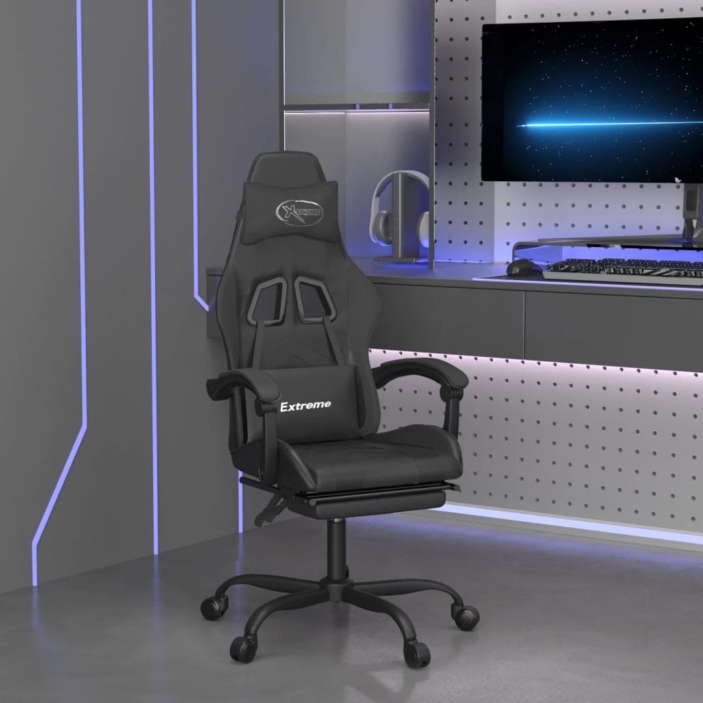 vidaXL Obrotowy fotel gamingowy z podnóżkiem, czarny, sztuczna skóra