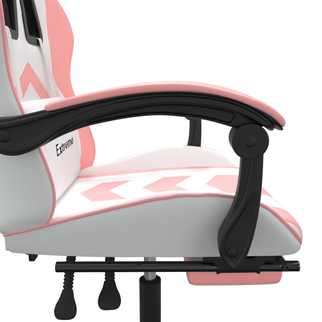 vidaXL Obrotowy fotel gamingowy z podnóżkiem, biało-różowy, ekoskóra