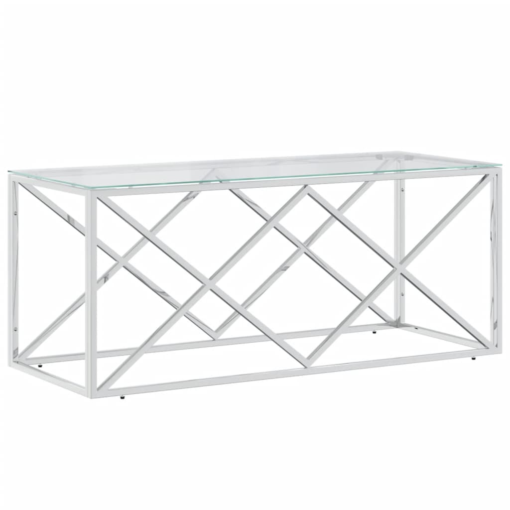 vidaXL Stolik kawowy, 110x45x45 cm, stal nierdzewna i szkło