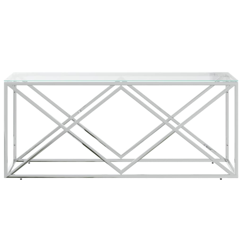 vidaXL Stolik kawowy, 110x45x45 cm, stal nierdzewna i szkło
