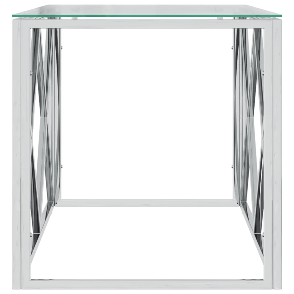 vidaXL Stolik kawowy, 110x45x45 cm, stal nierdzewna i szkło
