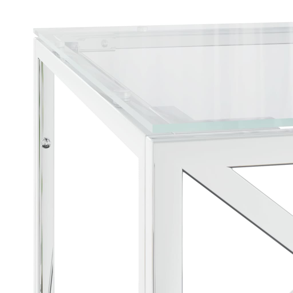 vidaXL Stolik kawowy, 110x45x45 cm, stal nierdzewna i szkło