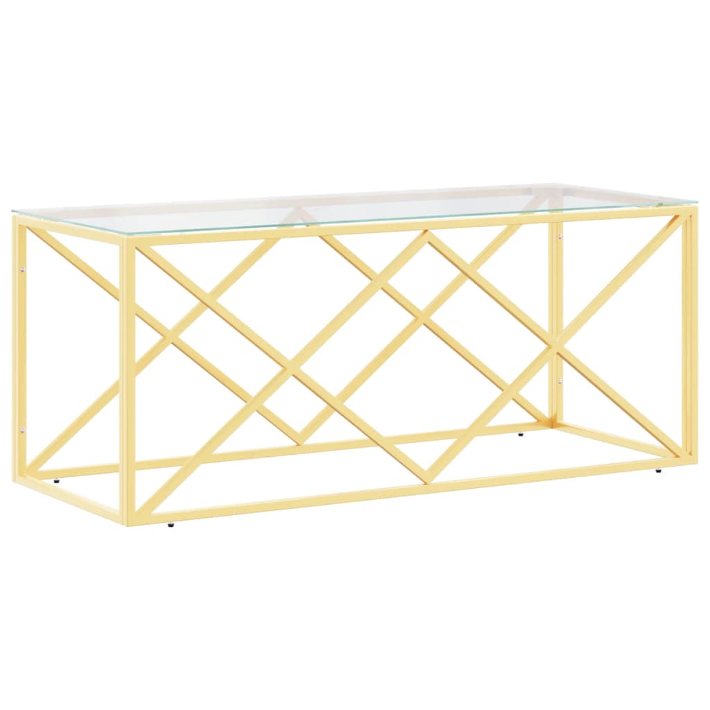 vidaXL Stolik kawowy, 110x45x45 cm, stal nierdzewna i szkło