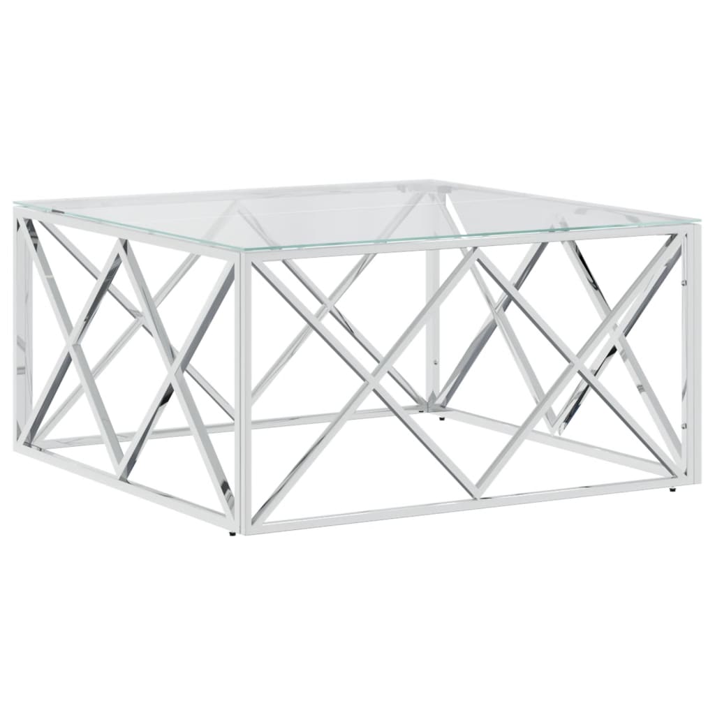 vidaXL Stolik kawowy, 80x80x40 cm, stal nierdzewna i szkło